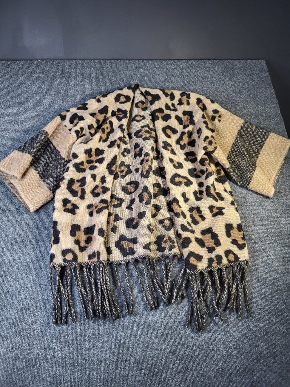 Italy Women's Poncho Fuzzy Leopard Print Kimono Sweater One Size